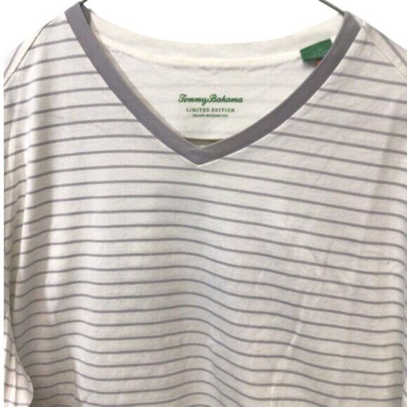 Tommy Bahama Striped Size Medium T-Shirt Grey White Limited Edition - Picture 3 of 4